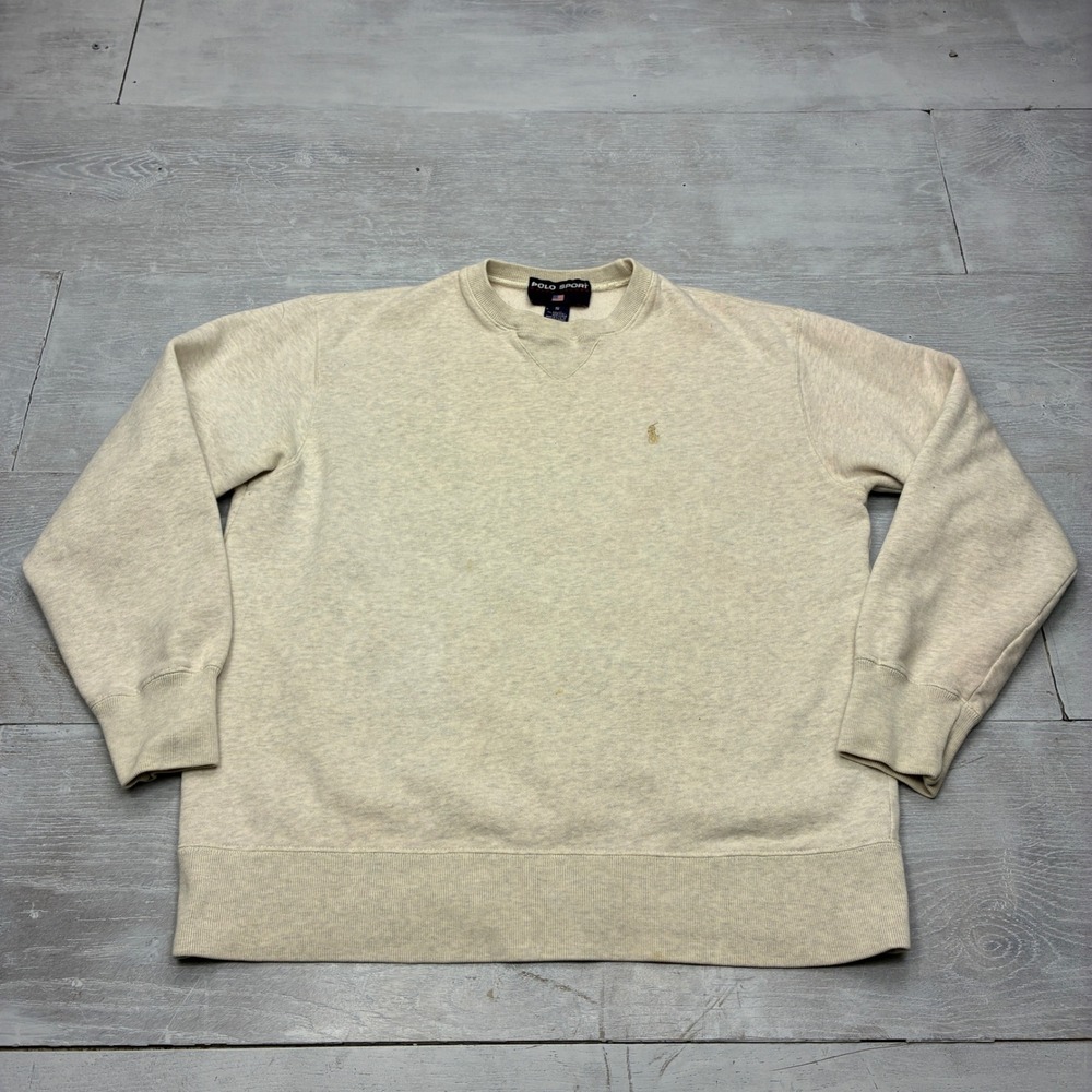 Polo Sport Ralph Lauren Sweatshirt Mens S Oatmeal Heather V-Insert Vintage USA